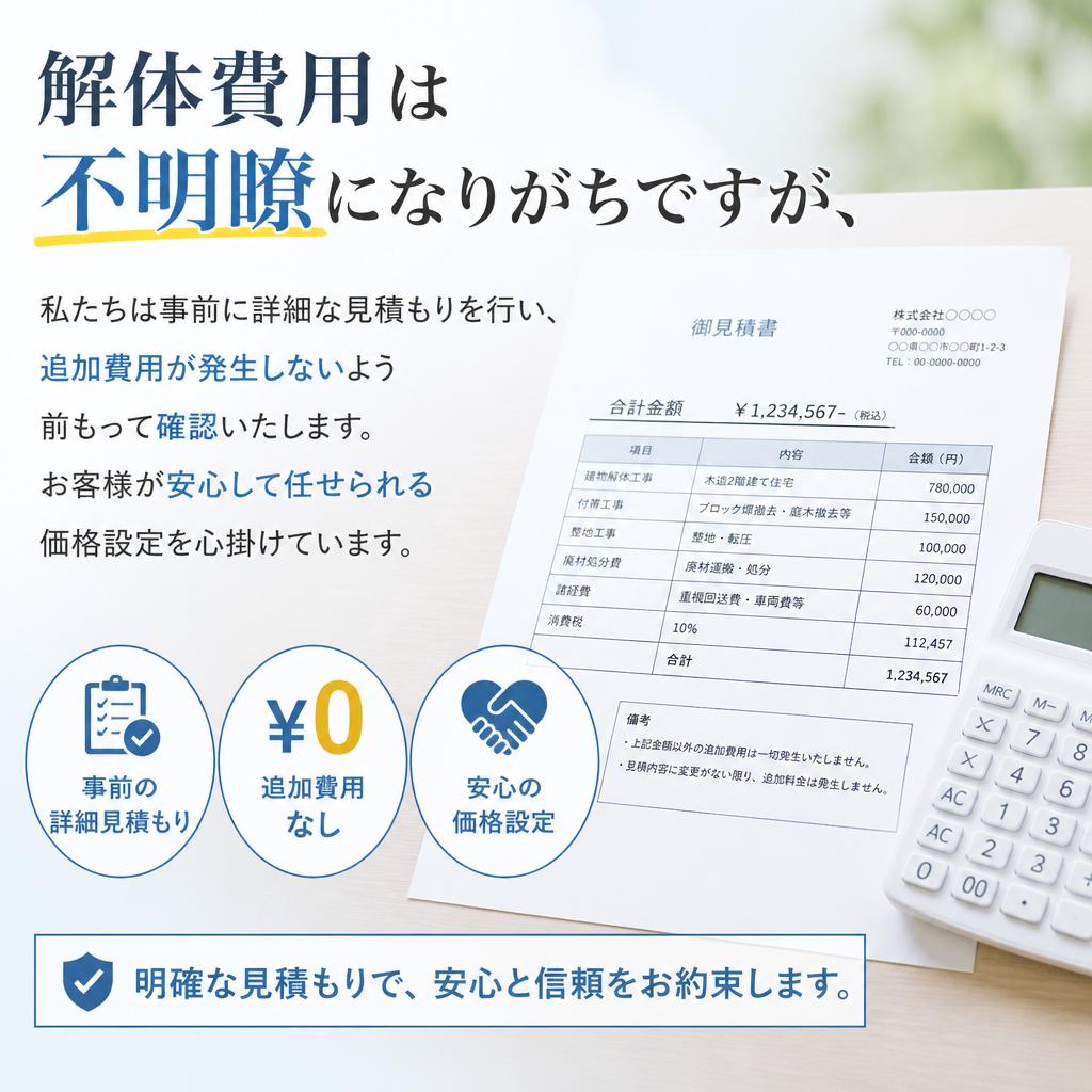 明確な解体費用と透明な見積もり