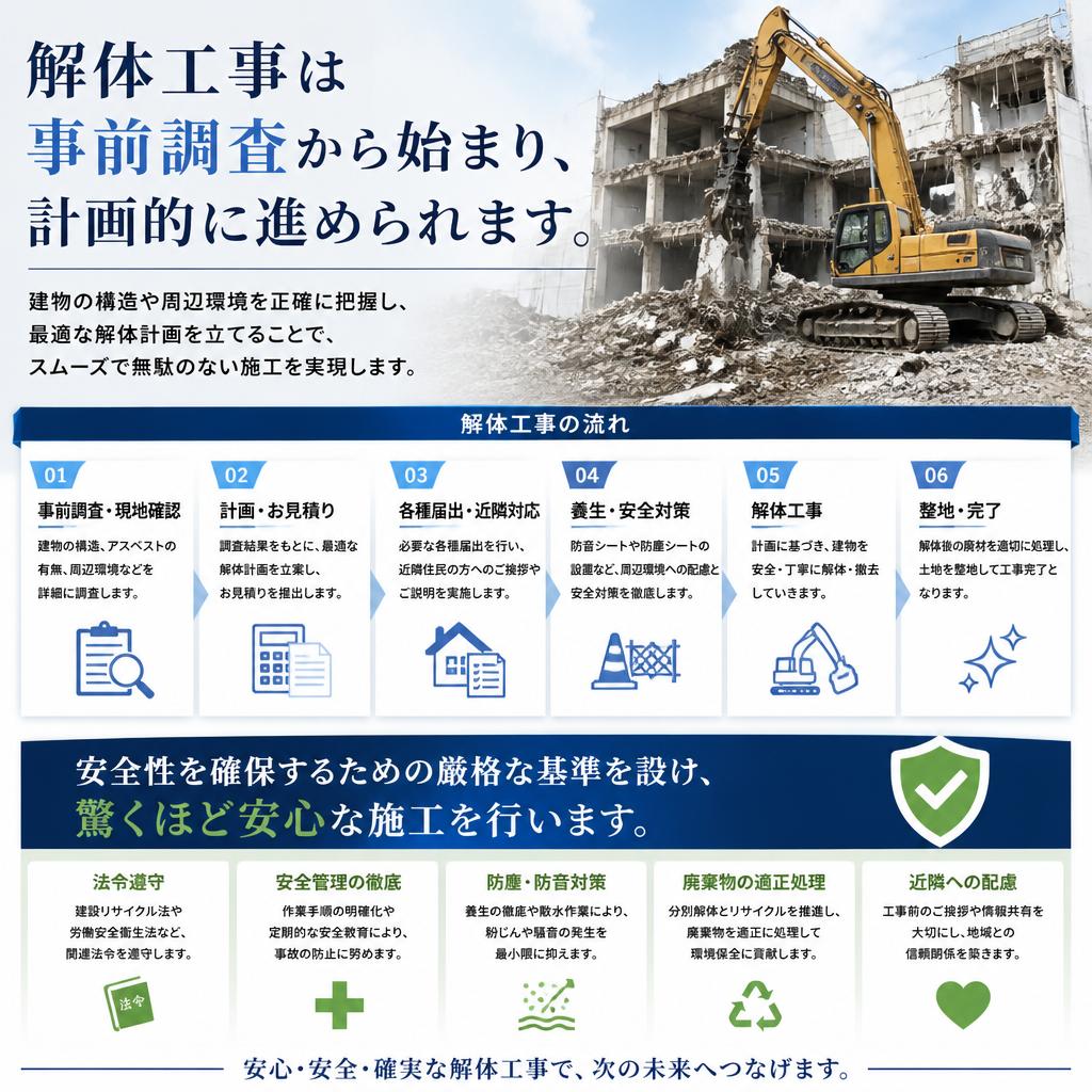 解体工事の流れと安全対策