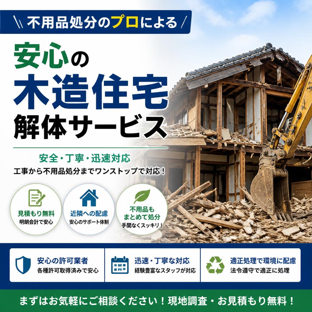 不用品処分のプロによる安心の木造住宅解体サービス