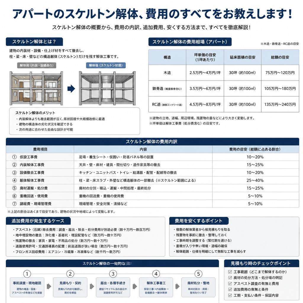 アパートのスケルトン解体、費用のすべてをお教えします！