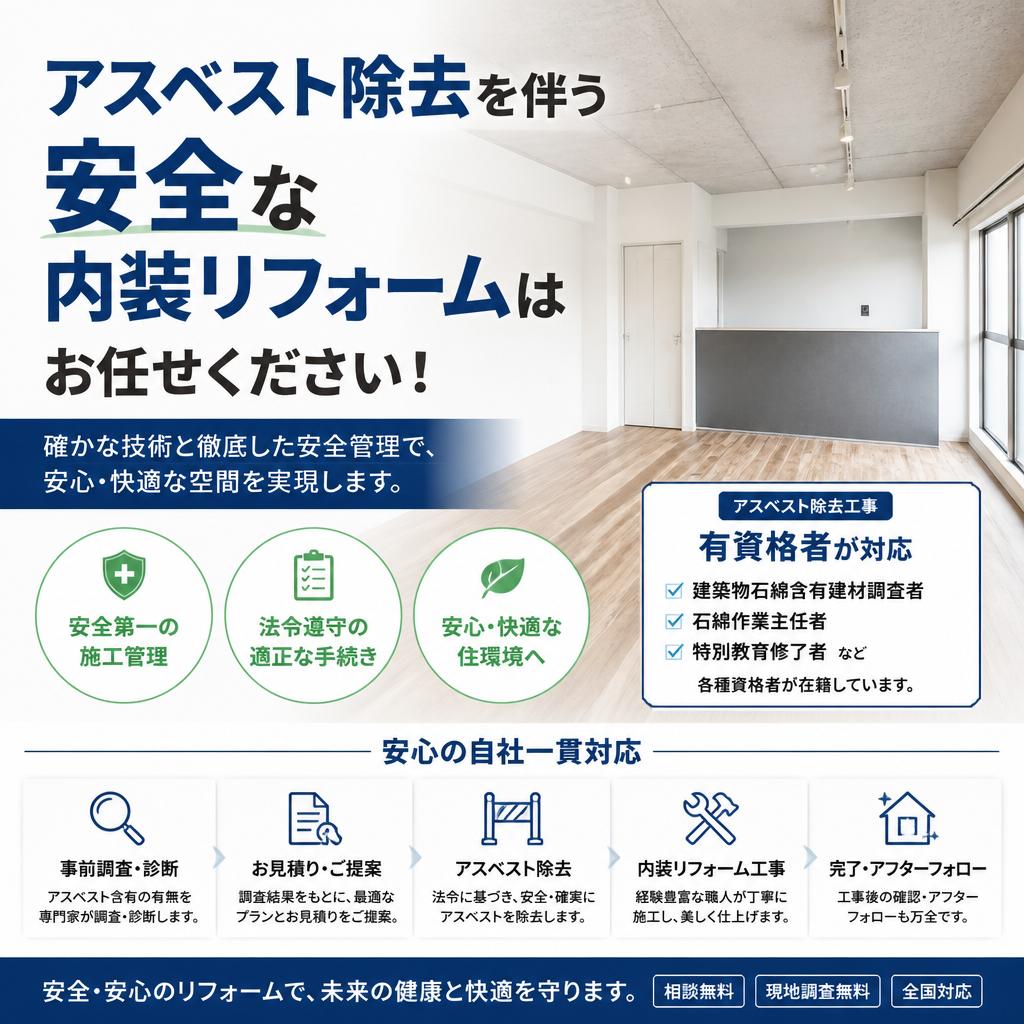 アスベスト除去を伴う安全な内装リフォームはお任せください！