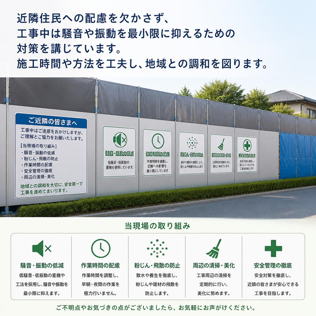 施工中の騒音と振動の配慮