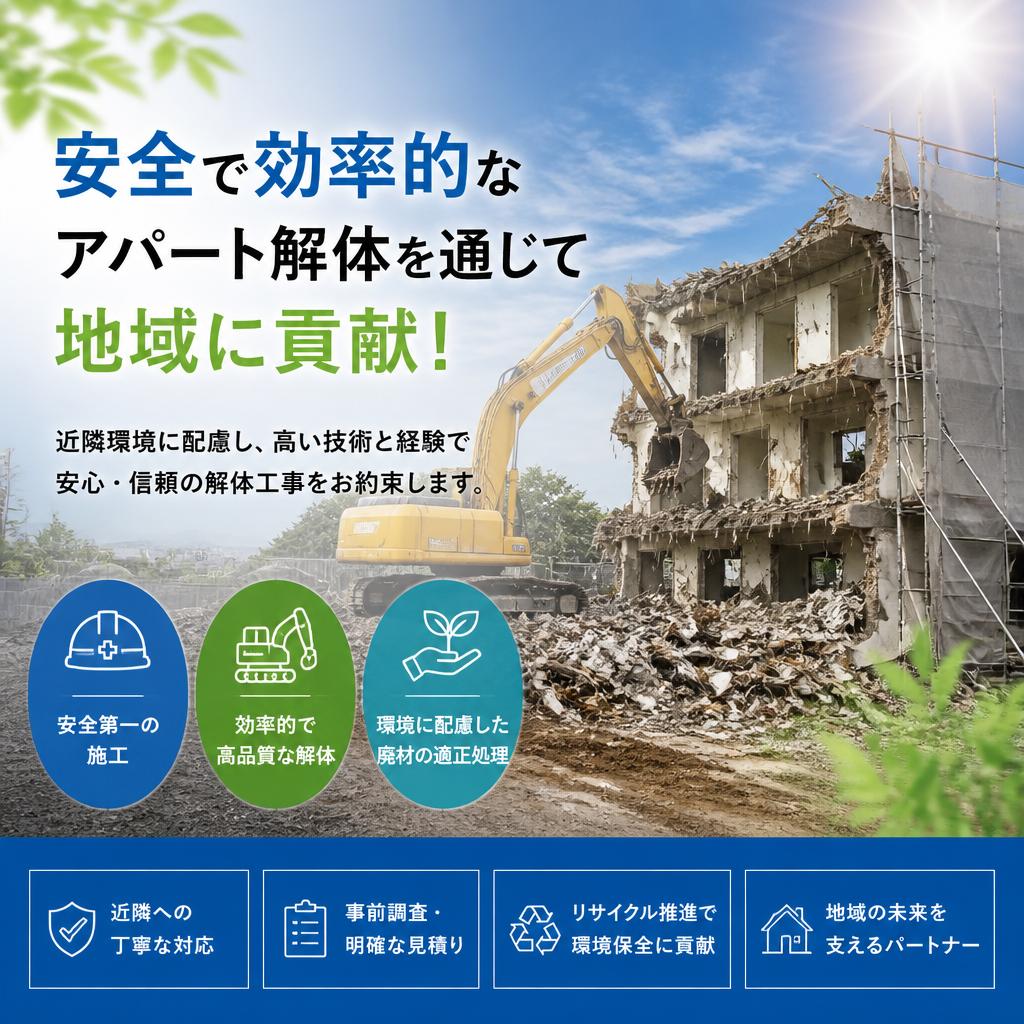 安全で効率的なアパート解体を通じて地域に貢献！