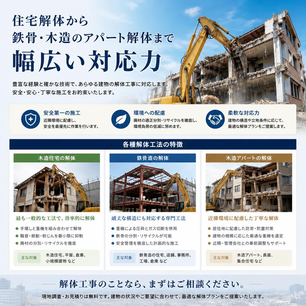 多様な解体工事の種類