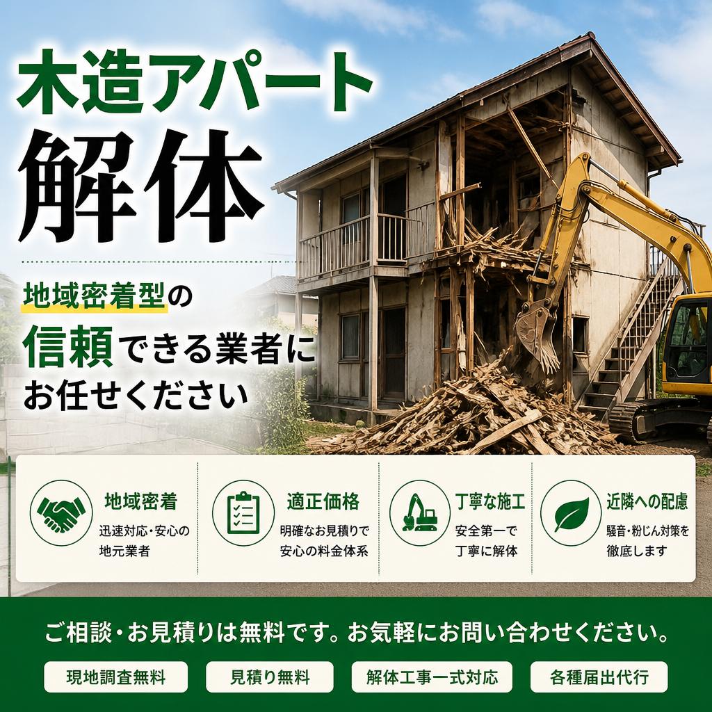 木造アパート解体、地域密着型の信頼できる業者にお任せください
