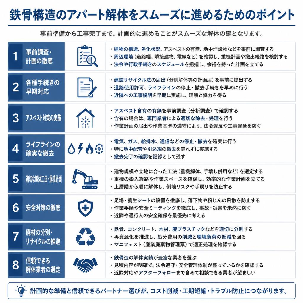 鉄骨構造のアパート解体をスムーズに進めるためのポイント