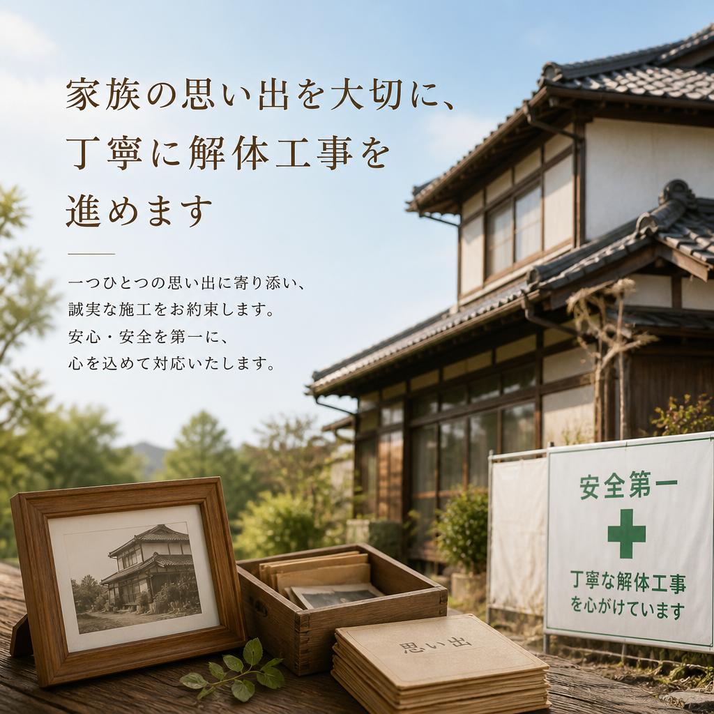 家族の思い出を大切に、丁寧に解体工事を進めます