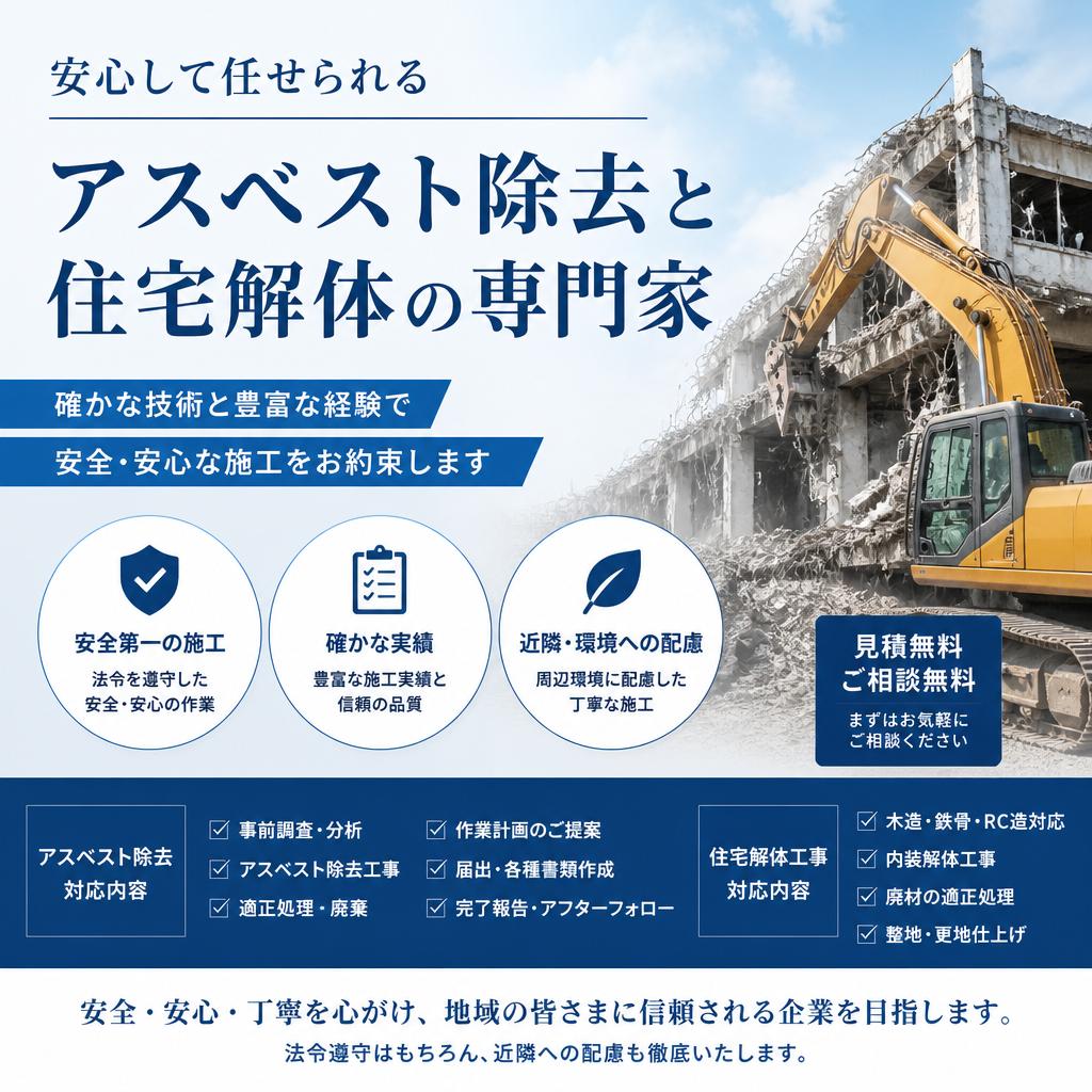 安心して任せられるアスベスト除去と住宅解体の専門家
