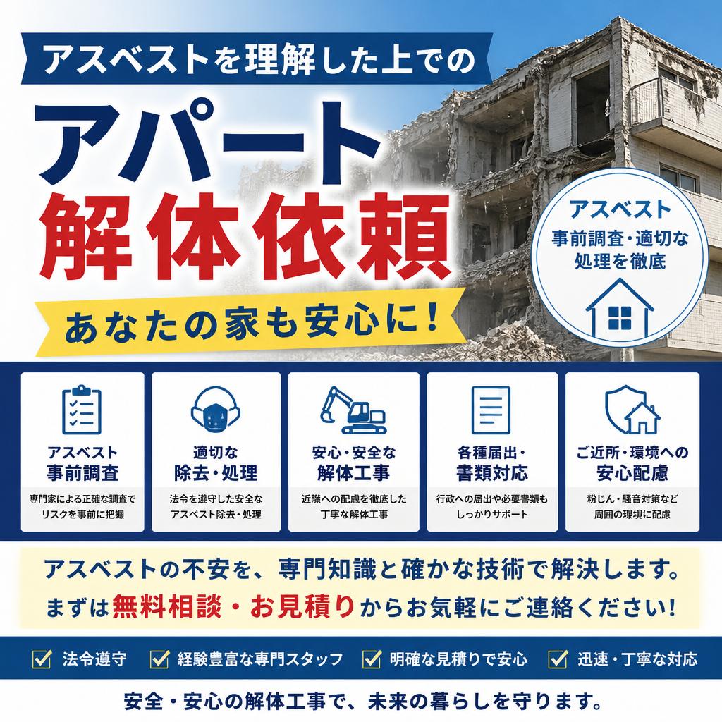 アスベストを理解した上でのアパート解体依頼、あなたの家も安心に！