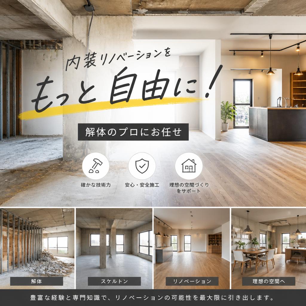 内装リノベーションをもっと自由に！解体のプロにお任せ