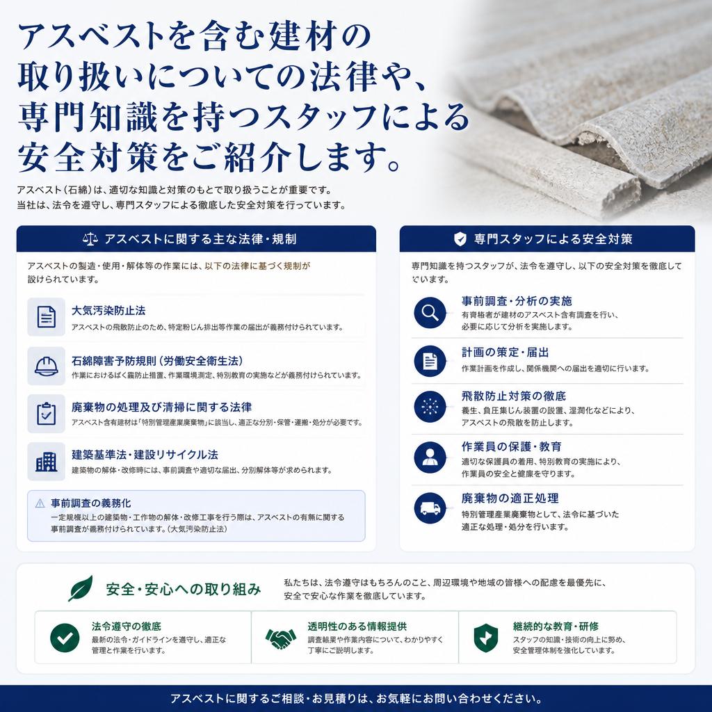 アスベスト対策の専門家が対応