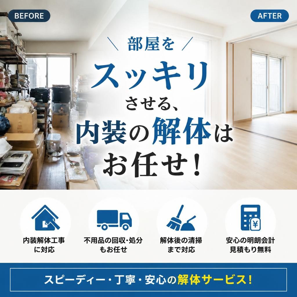 部屋をスッキリさせる、内装の解体はお任せ！