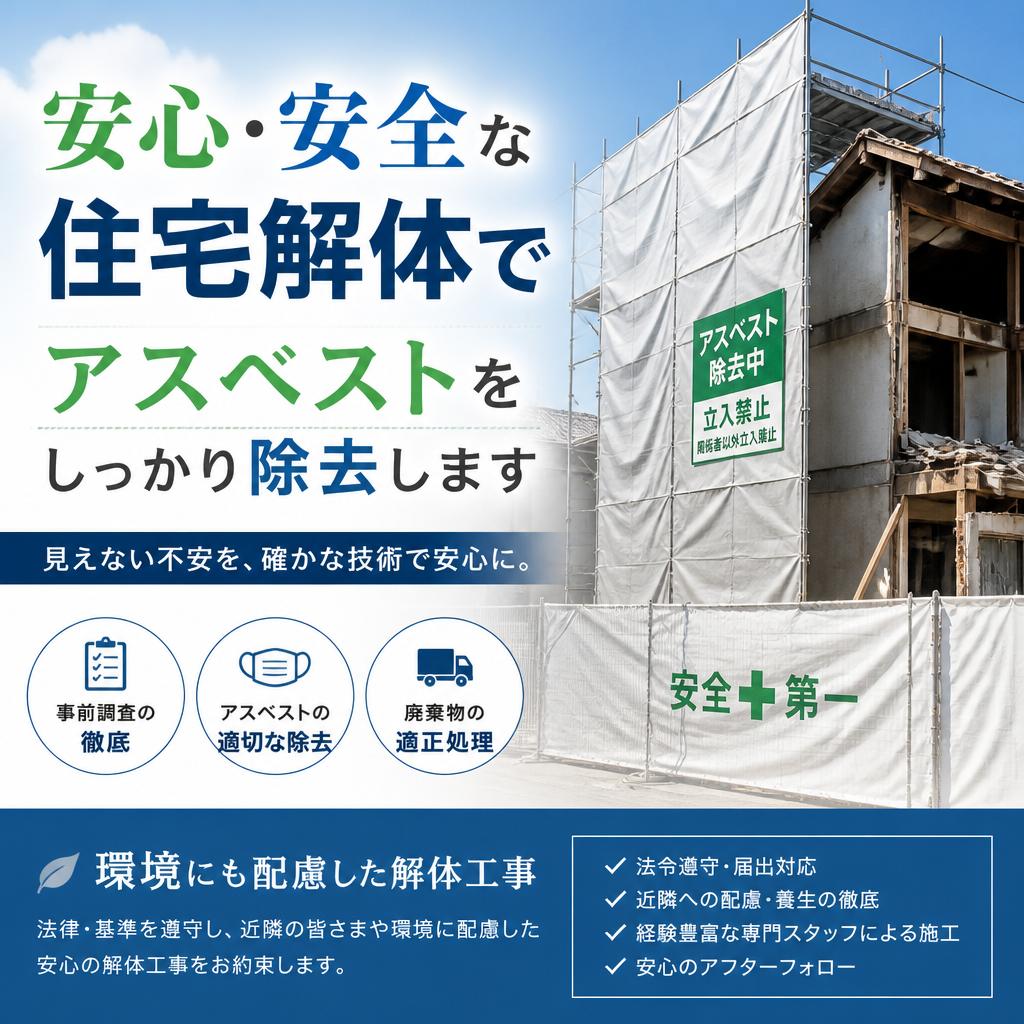 安心・安全な住宅解体でアスベストをしっかり除去します