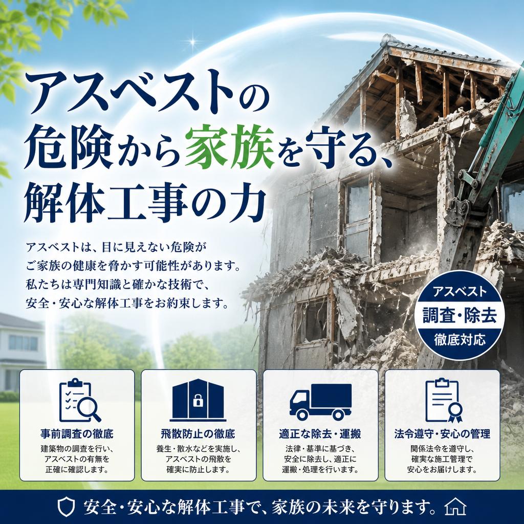 アスベストの危険から家族を守る、解体工事の力