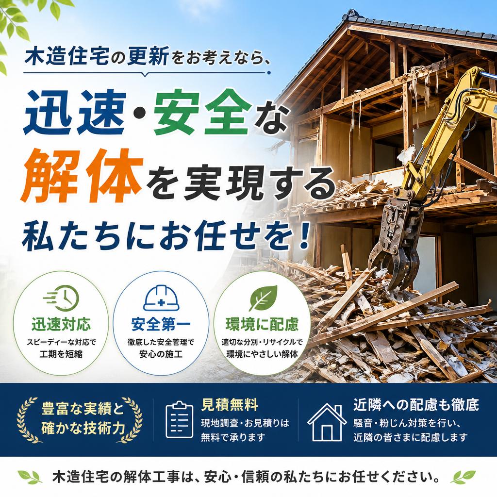 木造住宅の更新をお考えなら、迅速・安全な解体を実現する私たちにお任せを！