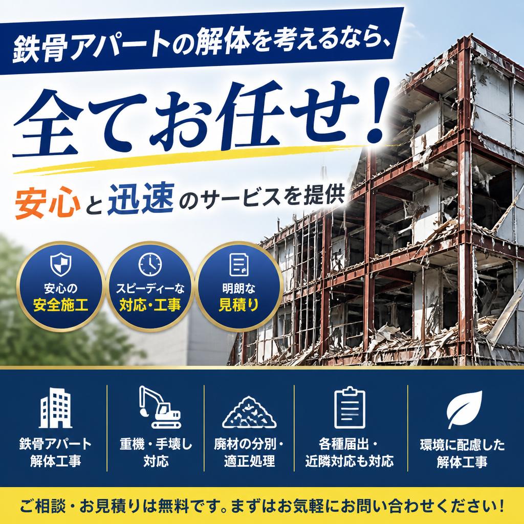 鉄骨アパートの解体を考えるなら、全てお任せ！安心と迅速のサービスを提供