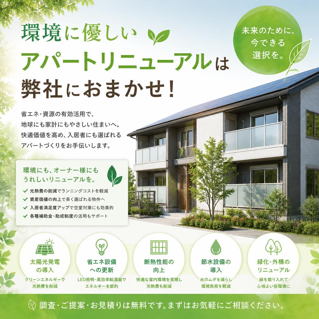 環境に優しいアパートリニューアルは弊社におまかせ！