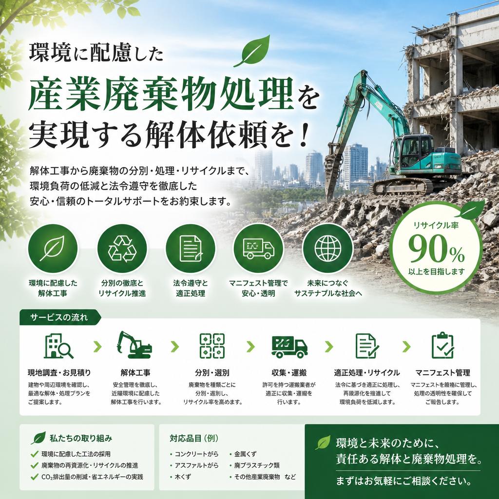環境に配慮した産業廃棄物処理を実現する解体依頼を！
