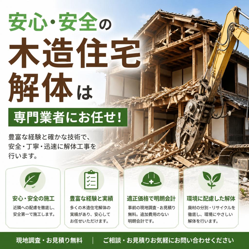 安心・安全の木造住宅解体は専門業者にお任せ！