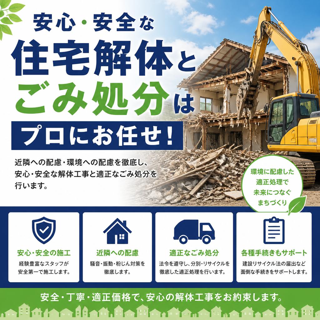 安心・安全な住宅解体とごみ処分はプロにお任せ！