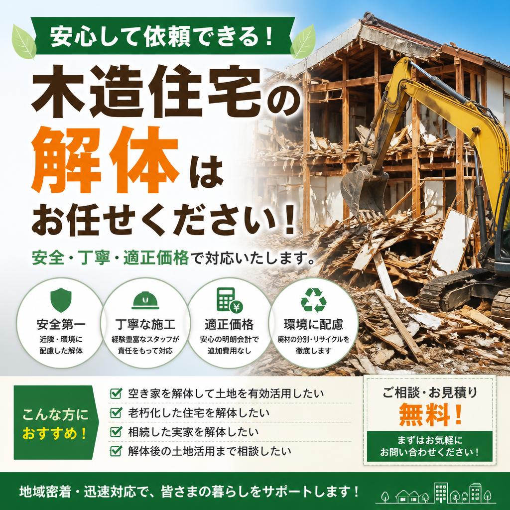 安心して依頼できる！木造住宅の解体はお任せください！